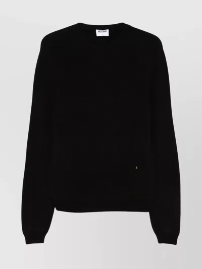Moschino Soft Ribbed Crewneck Knitwear With Long Sleeves In Black