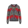Moschino Jacquard Smile Wool Blend Cardigan In Gray
