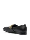 Moschino Sophisticated Closed-toe Leather Loafers With Signature Gold Hardware In Black