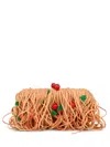 Moschino Spaghetti-motif Fringed Clutch Bag In Neutral