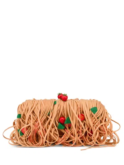 Moschino Spaghetti-motif Fringed Clutch Bag In Neutral