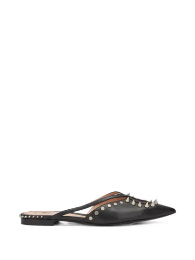 Moschino Spike-embellished Pointed-toe Flat Mules In Black
