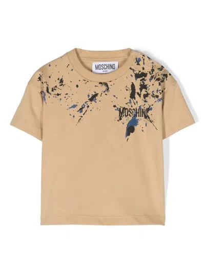 Moschino Babies' Splatter-print Cotton T-shirt In Neutrals