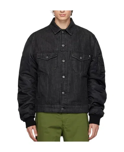 Moschino Spliced Lapel Denim Coat In Black