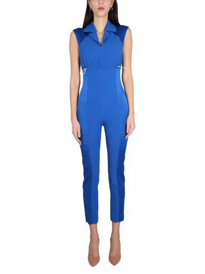 Moschino Royal Blue Solid Notched Lapel Jumpsuit In Multi