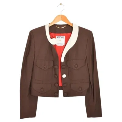 Pre-owned Moschino Spring Summer 1994  Couture Runway Question Mark Boucle Tailleur Jacket In Brown