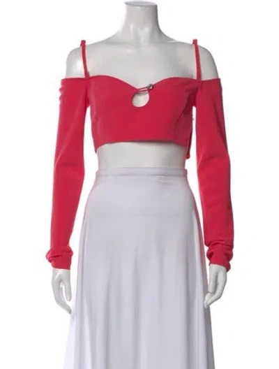 Pre-owned Moschino Square Neckline Long Sleeve Crop Top In Pink