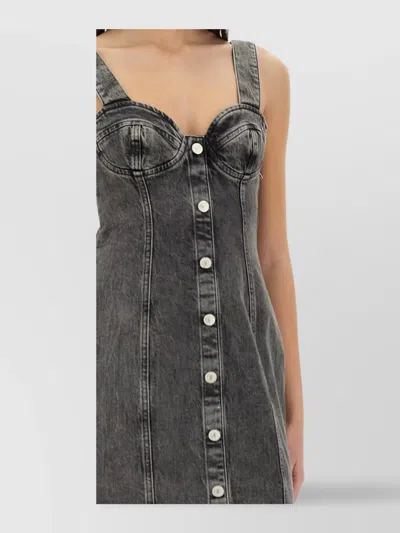 Moschino Stretch Denim Dress With Buttons In Grey