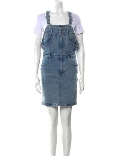 Pre-owned Moschino Square Neckline Mini Dress In Blue