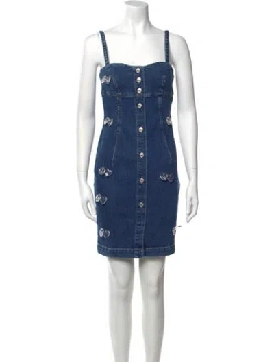 Pre-owned Moschino Square Neckline Mini Dress W/ Tags In Blue