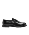 Moschino Leather Square Toe Loafers With Stacked Heel In Black
