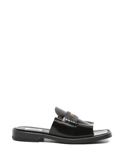 Moschino Square-toe Flat Sandals In Black