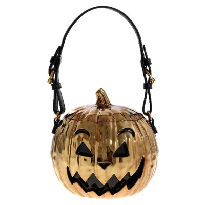 Pre-owned Moschino Ss20  Couture Jeremy Scott Gold Pumpkin Laminated Bag Halloween Trick In Brown