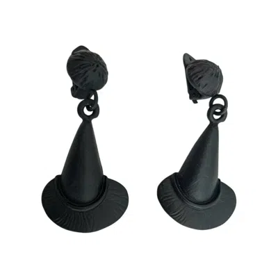 Pre-owned Moschino Ss20  Couture Jeremy Scott Witch Hat Matte Black Clip On Earrings Trick
