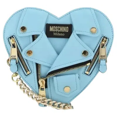 Pre-owned Moschino Ss22  Couture Jeremy Scott Turquoise Heart Leather Biker Jacket Bag In Blue