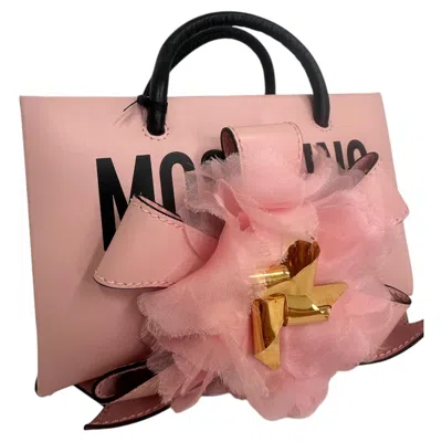 Pre-owned Moschino Ss24  Couture 40 Pink Leather Shopper Floral Pink Ribbon Chain Crossbody