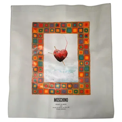 Pre-owned Moschino Ss24  Couture Heart Of Wool 1989 White Leather Shopper Framed Heart Tote