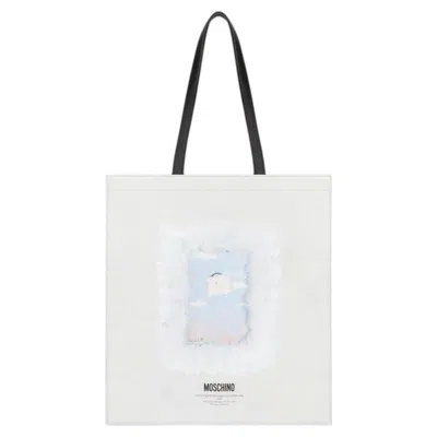 Pre-owned Moschino Ss24  Couture White Leather Shopper With "cloud & Padlock 1989" Tote Bag