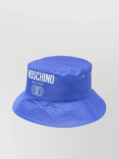 Moschino Stitched Logo Bucket Hat In Blue