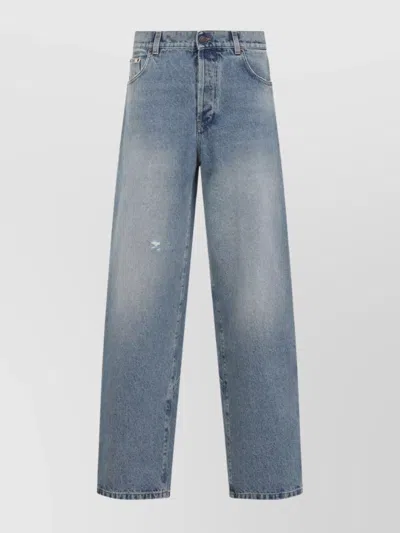 MOSCHINO STRAIGHT HEM COTTON JEANS OVERWASHED DESIGN