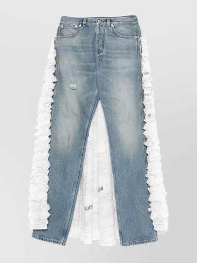 Moschino Straight Trousers With Detachable Ruffle Panels In Blue