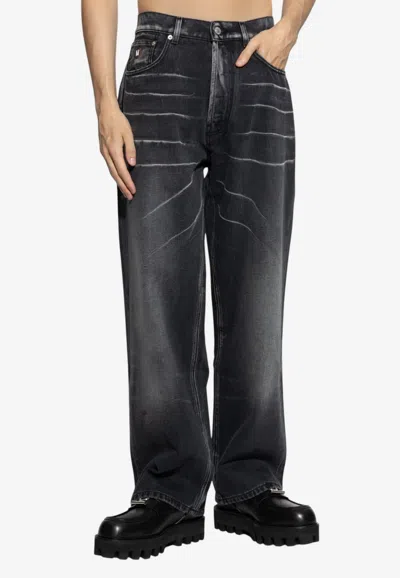 Moschino Straight-leg Washed Jeans In Black