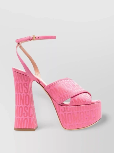 Moschino Strap Crossover Sandals With High Block Heel In Pink