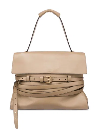 Moschino Strap-detail Leather Tote Bag In Neutrals