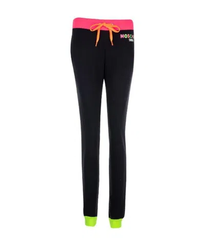 Moschino Strap-up Colorful Lettered Casual Pants In Black