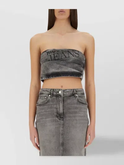 MOSCHINO STRAPLESS CROPPED DENIM TEXTURE TOP