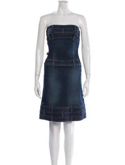 Pre-owned Moschino Strapless Mini Dress In Blue