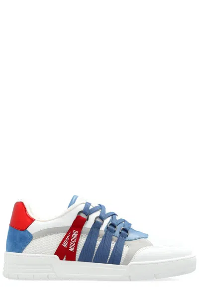 Moschino Calfskin, Mesh And Split Leather Streetball Sneakers In White
