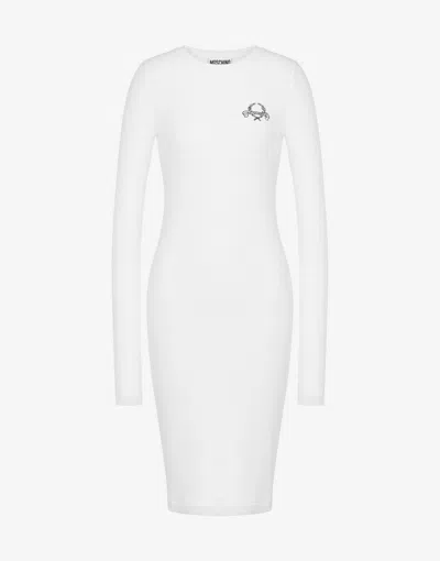 Moschino Stretch Cotton Dress Laurel Crown Logo In White