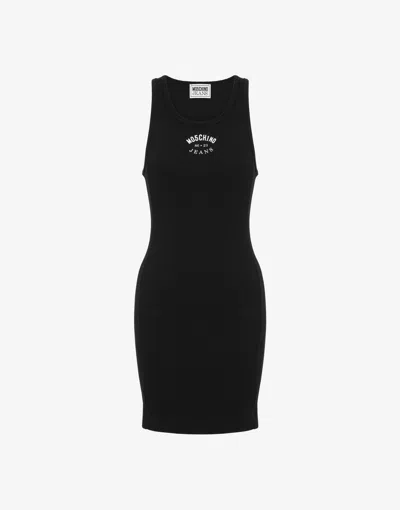 Moschino Stretch Cotton Dress With Logo In Blue