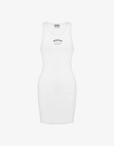 Moschino Stretch Cotton Dress With Logo In White