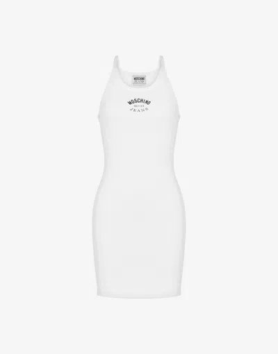 Moschino Stretch Cotton Ribbed Dress In White