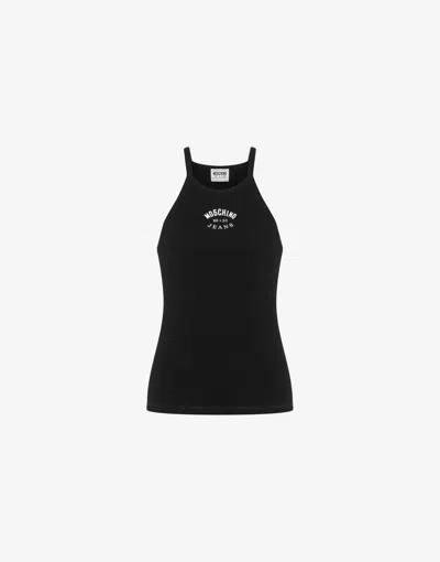Moschino Stretch Cotton Ribbed Tank Top In Black