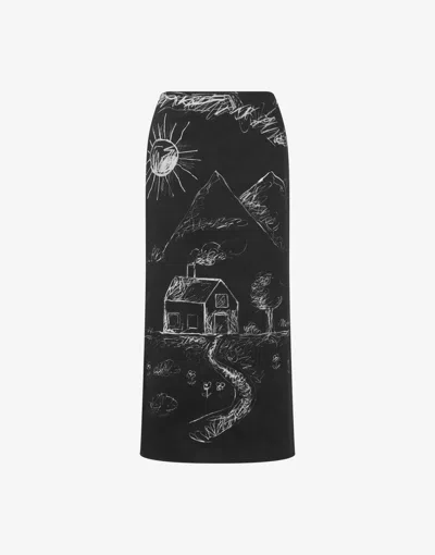 Moschino Stretch Cotton Satin Skirt In Black