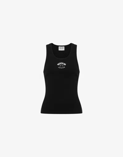 Moschino Stretch Cotton Tank Top With Logo In Black