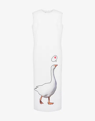 Moschino Stretch Crepe Dress Goose Patch In White