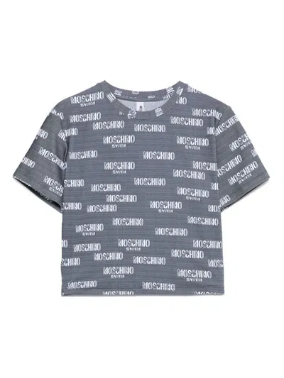 Moschino Cropped Grey T-shirt With Repeated Logo Print