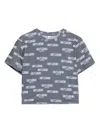 Moschino Cropped Grey T-shirt With Repeated Logo Print In Blue