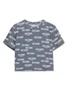 Moschino Cropped Grey T-shirt With Repeated Logo Print In Blue