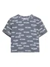 Moschino Cropped Grey T-shirt With Repeated Logo Print In Blue