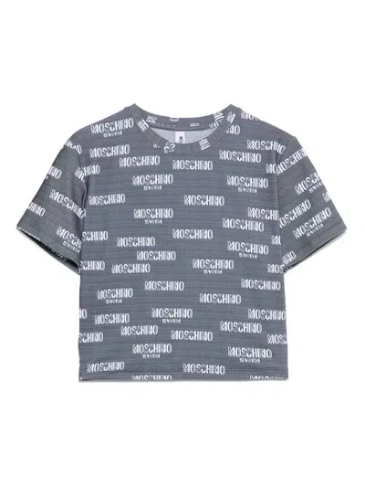 MOSCHINO MOSCHINO STRETCH CROP  T-SHIRT IN GREY WITH LOGO