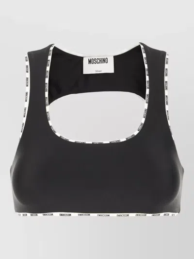 Moschino Stretch Nylon Top Scoop Neck Back Cutout In Black