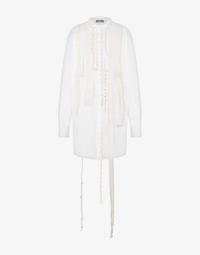 Moschino Stretch Poplin Dress With Embroidery In Yellow