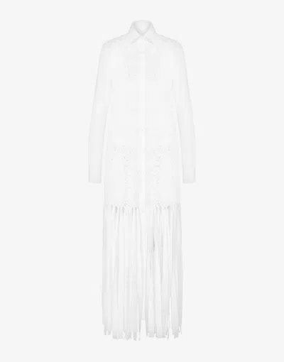 Moschino Stretch Poplin Dress With Fringe In White