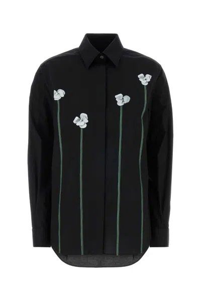 Moschino Floral-embroidered Stretch Poplin Shirt In Black