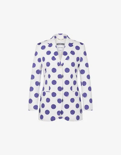 Moschino Stretch Satin Jacket Biro Polka Dots In White